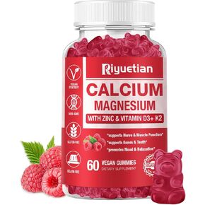 Calcium Magnesium Zinc Gummies with Vitamin D3 Supplement, High Absorption Zinc Gummies for Bone & Muscle & Immune Health,Gluten-Free, Vegan Flavor - 60 Count