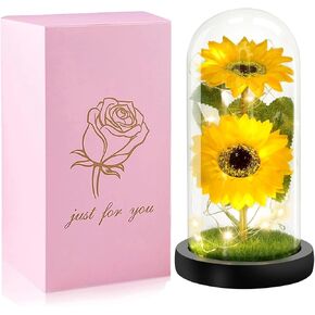 Sunflower Lamps for Women, Eternal LED Sunflower in Glass Dome, Artificial Sunflowers Gifts for Her on Birthday, Anniversary, Wedding, Christmas