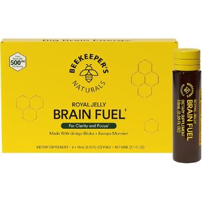 Beekeeper's Naturals B.LXR Brain Fuel - Memory, Focus and Clarity Liquid Formula, Supports Productivity Royal Jelly, Ginkgo Biloba, Bacopa Monnieri Keto Friendly, Gluten & Caffeine-Free, 6 ct (2 Pack)