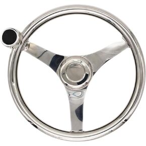 MARINE CITY Black Anodized Stainless Steel Sports Steering Wheel with Stainless Steel Knob - 13-1/2 Inches - Ideal for Marines, Boats, Yachts, Kayaks, Ships