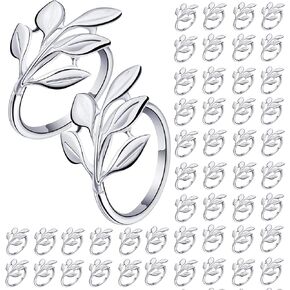 50 Set Leaf Napkin Ring, Gold Napkin Rings Vintage Metal Napkin Adornment Dining Table Ring for Holiday Banquet Wedding Spring Summer Serviette Buckle