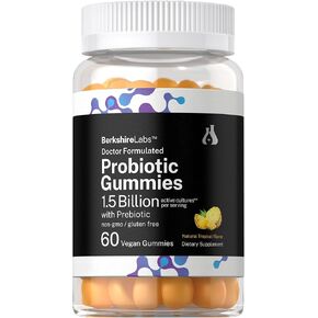 Horbäach Probiotic Gummies | 60 Count | 1.5 Billion Effective Cells | Doctor Formulated | Vegan, Non-GMO, and Gluten Free Supplement for Women and Men | Tropical Flavor