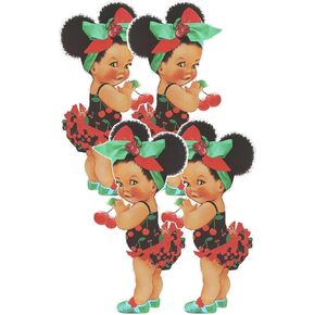 Girl Paper Cutouts Fruit Theme African American Baby Shower Birthday Decoration One Sided Print (Blonde Strawberry Girl, 10 inches - 6pcs)