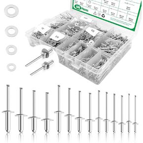 840Pcs 18 Sizes Pop Rivets Assortment Kit with Backup Washers, 3/32" 1/8" 5/32" 3/16" Aluminum Blind Rivets for RV, Trailer, Furniture, electrical Appliances