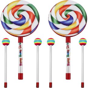 6PCS 2 Pieces 6 -Inch Lollipop Drums 4 Pieces Rainbow Drumsticks Musical Hand Drum Rainbow Lollipop Drum Set Percussion Instrument