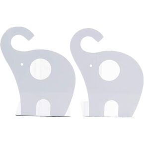 Vintage Bookends with Felt Pads to Protect Bookshelf Bookcase Non-Slip Heavy Steel Elephant 1 Pairs White