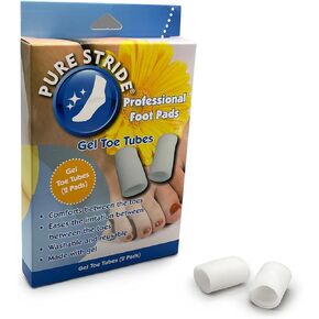 Pure Stride Gel Toe Tubes, Professional Foot Pads - Cushion Protectors for Hammer Toes, Bunions, Corn, Blisters - Toe Separator Cushions, 2 Pads (Small)