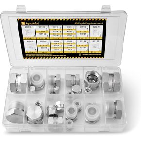 24 Pcs. JIS Cap & Plug Assortment Kit, Seal Adapter Set for Hydraulic Hose Tube and Pipe, Galvanized Carbon Steel with Precision Threading, Dash Sizes 4 6 8 12 16 20