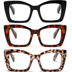 NaNaKo Reading glasses for Women - Oversized Stylish Style Readers with Blue Light Blocking and Spring Hinge