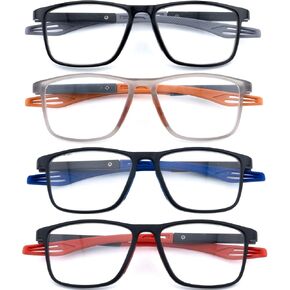 Blue Light Reading Glasses for Men 4 Pairs Sports Style Ultralight Rectangular Eyeglasses Computer Readers