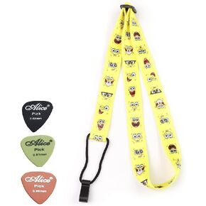 0.98" Soft Polyster Button Free Clip on Ukuleles Neck Strap Suitable for Concert Tenor Ukuleles, Hawaiian, 4 String Small Guitars Yellow
