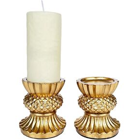 Antique Gold Metal Candles Holders Decor for Pillar Candlesticks for Table Centerpiece with Best Style Candle Tray in Vintage Candlestick Holders (2Pcs per Package, Candles are not included) in Saudi Arabia