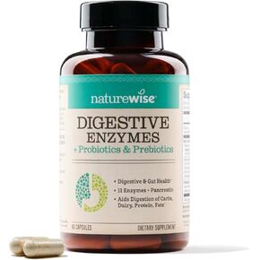 NatureWise Digestive Enzymes - Multi Enzymes with Probiotics + Prebiotics - Bromelain + Papaya Enzyme for Digestion of Carbs, Fats, Proteins, & Fiber - Soy-Free, non-GMO - 60 Capsules[1-Month Supply]