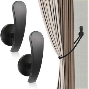 2 Pcs Black Curtain Holdbacks Wall Mounted Curtain Tieback Hooks Decorative Drapery Tieback Holders with Screws Heavy Duty Metal Hook Wall Hanger for Home Decor