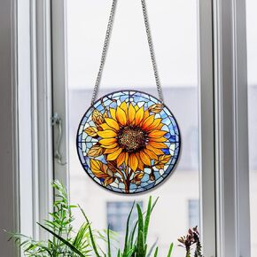 Beautiful Sunflower Flower Acrylic Window Hangings Decoration Stained Window & Wall Decor with Chain, Ideal Housewarming Gift, Home Decor for Mom Grandma Wife Teacher