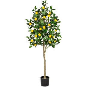 Artificial Lemon Tree 4ft Fake Lemon Plant in Pot Large Fake Floor Plants Faux Trees Indoor Lemon Decorations for Home Living Room Office