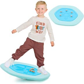 لوح التوازن المتذبذب للأطفال، لوح المتاهة السداسي الهزاز مع أحجار متدرجة تحميل 110 رطل، اللعب النشط والتمرين للأطفال الصغار (أزرق) in Kuwait