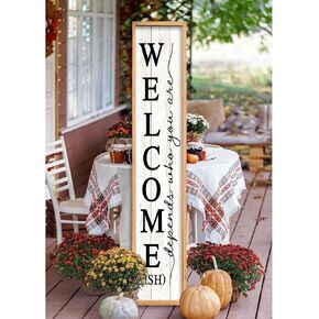 Welcome-ish Sign for Front Porch Standing 45"X9" Large Farmhouse Outdoor Wood Framed Home Vertical Tall Funny Large Welcome Signs For Rustic Modern Outside Front Door Wall Decor (Black)
