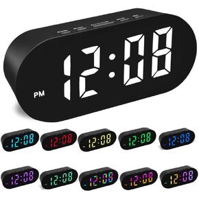 Small Simple Digital Alarm Clock,11 Color Options for Digits,Night Mode Auto Dim Auto Brighten,7 Adjustable Brightness,Large Numbers,Crescendo Loud Alarm for Bedroom Bedside,Black
