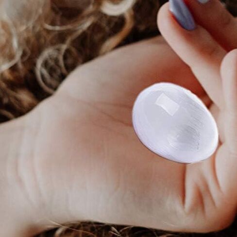 AMOYSTONE 6 قطع بيض من أحجار الكريستال السيلينيت المغربي مع قاعدة خشبية للشفاء والريكي وديكور المنزل 1.5-2 بوصة in Kuwait