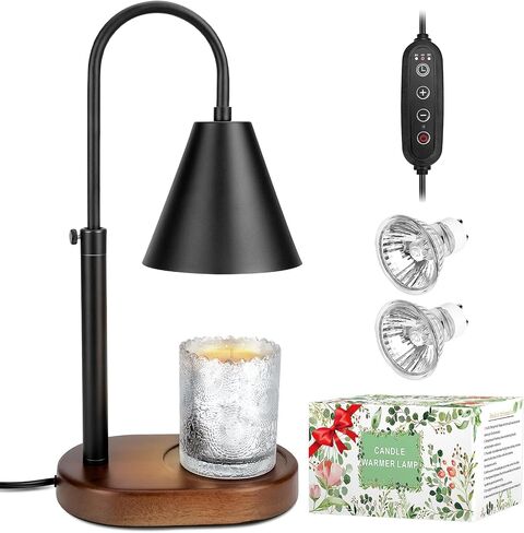 Candle Warmer Lamp with Timer, Adjustable Height Dimmable Lamp Candle Warmer, Vintage Candle Lamp Warmer with Solid Wood Base, Fits All Size Jar Candles (Include 2 Bulbs) in Saudi Arabia