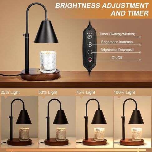 Candle Warmer Lamp with Timer, Adjustable Height Dimmable Lamp Candle Warmer, Vintage Candle Lamp Warmer with Solid Wood Base, Fits All Size Jar Candles (Include 2 Bulbs) in Saudi Arabia