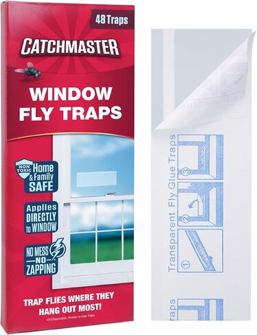 Window Fly Traps by Catchmaster - 12 Count, Ready to Use Indoors. Insect, Bugs, Fly & Fruit Fly Glue Adhesive Sticky Paper - Waterproof Easy Application Ready Disposable Non-Toxic in Saudi Arabia
