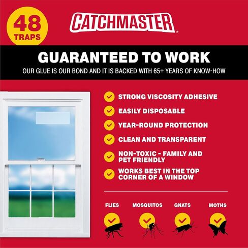 Window Fly Traps by Catchmaster - 12 Count, Ready to Use Indoors. Insect, Bugs, Fly & Fruit Fly Glue Adhesive Sticky Paper - Waterproof Easy Application Ready Disposable Non-Toxic in Saudi Arabia