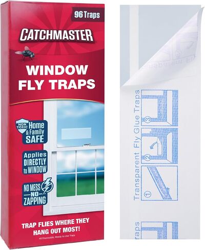 Window Fly Traps by Catchmaster - 12 Count, Ready to Use Indoors. Insect, Bugs, Fly & Fruit Fly Glue Adhesive Sticky Paper - Waterproof Easy Application Ready Disposable Non-Toxic in Saudi Arabia