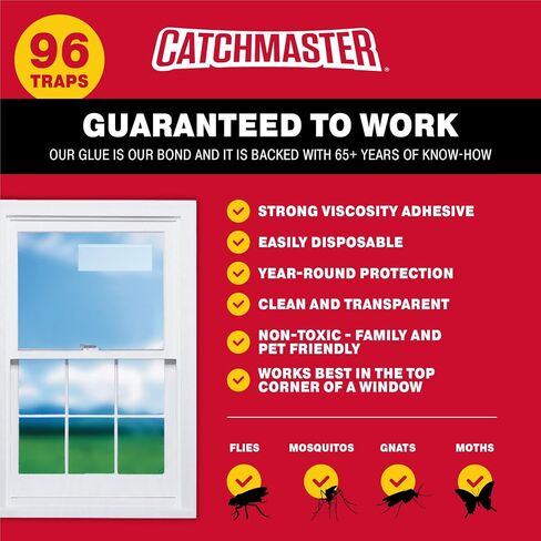 Window Fly Traps by Catchmaster - 12 Count, Ready to Use Indoors. Insect, Bugs, Fly & Fruit Fly Glue Adhesive Sticky Paper - Waterproof Easy Application Ready Disposable Non-Toxic in Saudi Arabia