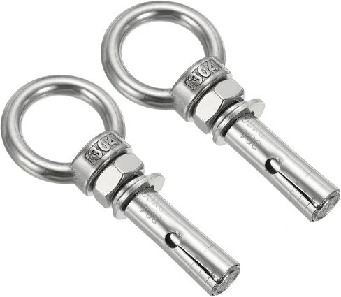 PATIKIL Expansion Eye Bolt M10x90mm, 2 Pack 304 Stainless Steel Shoulder Anchors Eyebolt Screw with Eye Ring for Concrete Brick Walls Canopy Engineering Rigging Silver in Saudi Arabia