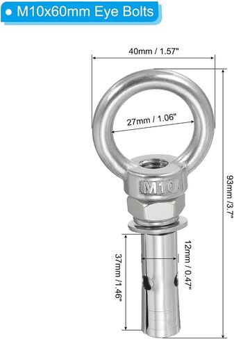PATIKIL Expansion Eye Bolt M10x90mm, 2 Pack 304 Stainless Steel Shoulder Anchors Eyebolt Screw with Eye Ring for Concrete Brick Walls Canopy Engineering Rigging Silver in Saudi Arabia