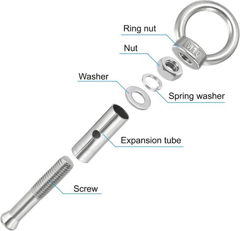 PATIKIL Expansion Eye Bolt M10x90mm, 2 Pack 304 Stainless Steel Shoulder Anchors Eyebolt Screw with Eye Ring for Concrete Brick Walls Canopy Engineering Rigging Silver in Saudi Arabia