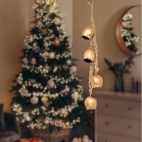 جرس من الحديد المطاوع، مصنوع يدويًا من النحاس، حبل معلق على الحائط، 4 جرس in Kuwait