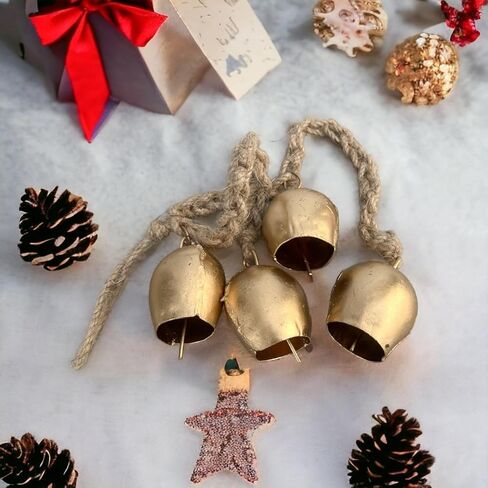 جرس من الحديد المطاوع، مصنوع يدويًا من النحاس، حبل معلق على الحائط، 4 جرس in Kuwait