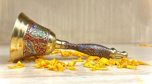 Meenakari Decorative Hand held Jingle Bells for Christmas Pooja Prayer Worship Bell - (7 Inch) - Blue in Kuwait