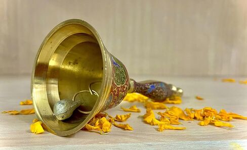Meenakari Decorative Hand held Jingle Bells for Christmas Pooja Prayer Worship Bell - (7 Inch) - Blue in Kuwait