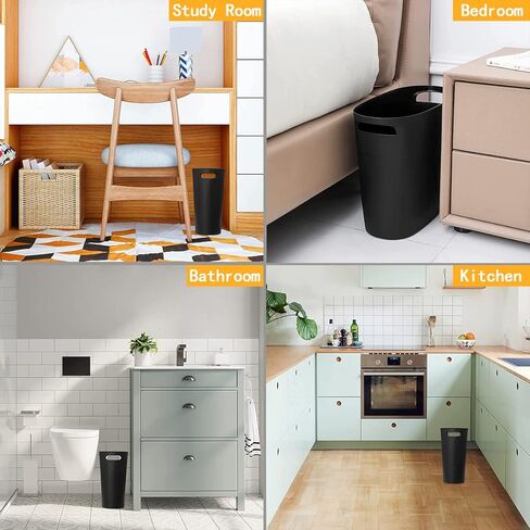 سلة مهملات رفيعة سعة 3.2 جالون سعة 12 لترًا سلة مهملات بلاستيكية صغيرة للحمام، سلة مهملات المكتب، حاوية قمامة رفيعة مع مقابض للمساحات الضيقة للمكتب والمنزل، رمادي، عبوتان in Kuwait