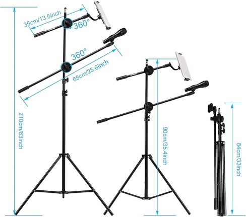 حامل ميكروفون، حامل ميكروفون IMAGE مع حامل مشبك ميكروفون، قاعدة معدنية ثقيلة قابلة للطي وتعديل الارتفاع للكمبيوتر الشخصي أو الكمبيوتر اللوحي أو الهاتف المحمول in Kuwait