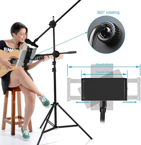 حامل ميكروفون، حامل ميكروفون IMAGE مع حامل مشبك ميكروفون، قاعدة معدنية ثقيلة قابلة للطي وتعديل الارتفاع للكمبيوتر الشخصي أو الكمبيوتر اللوحي أو الهاتف المحمول in Kuwait