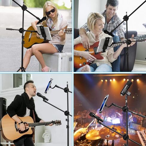 حامل ميكروفون، حامل ميكروفون IMAGE مع حامل مشبك ميكروفون، قاعدة معدنية ثقيلة قابلة للطي وتعديل الارتفاع للكمبيوتر الشخصي أو الكمبيوتر اللوحي أو الهاتف المحمول in Kuwait