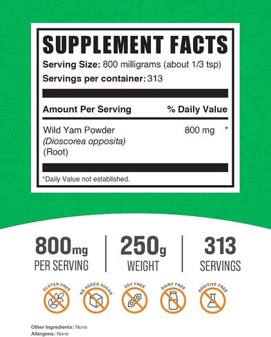 BulkSupplements.com Wild Yam Powder - Herbal Supplement, Wild Yam Supplement, Wild Yam Root Powder - Gluten Free, 800mg per Serving, 500g (1.1 lbs) (Pack of 1) in Saudi Arabia