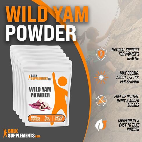 BulkSupplements.com Wild Yam Powder - Herbal Supplement, Wild Yam Supplement, Wild Yam Root Powder - Gluten Free, 800mg per Serving, 500g (1.1 lbs) (Pack of 1) in Saudi Arabia