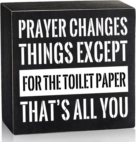 أشياء تغير الصلاة - لافتة فنية جدارية على شكل صندوق خشبي للحمام، لوحة لافتة على شكل صندوق خشبي أسود لعائلة مزرعة ريفية، للحمام المنزلي والحمام والمرحاض، مقاس 15.24 سم × 15.24 سم in Kuwait