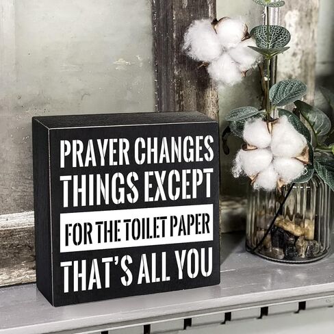 أشياء تغير الصلاة - لافتة فنية جدارية على شكل صندوق خشبي للحمام، لوحة لافتة على شكل صندوق خشبي أسود لعائلة مزرعة ريفية، للحمام المنزلي والحمام والمرحاض، مقاس 15.24 سم × 15.24 سم in Kuwait