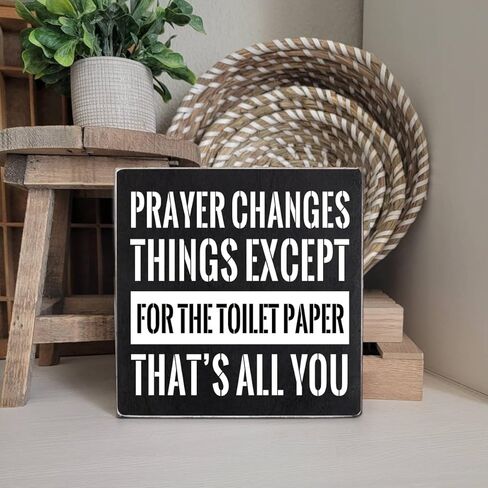 أشياء تغير الصلاة - لافتة فنية جدارية على شكل صندوق خشبي للحمام، لوحة لافتة على شكل صندوق خشبي أسود لعائلة مزرعة ريفية، للحمام المنزلي والحمام والمرحاض، مقاس 15.24 سم × 15.24 سم in Kuwait