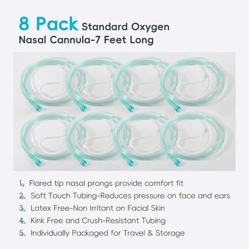 7 Foot Green Nasal Cannulas for Oxygen, Standard Kink Resistant Cannula Nasal Tubing for 0xygen - 4 Pack Oxygen Cannula with 1 Pair Ear Cusions in Saudi Arabia