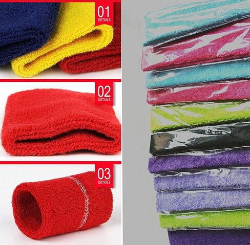 Sweatband Wristbands Wrist Sweat Bands for Athletic Men Women - Cotton Terry Cloth Sports Bands for Working Out Tennis Gymnastics Baseball Basketball Football Gym Exercise in Kuwait