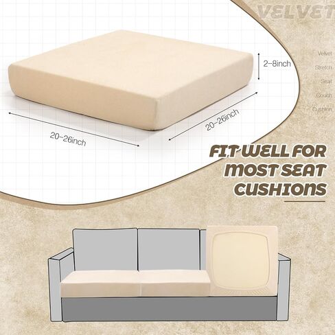 Newwiee 8 Pcs Velvet Stretch Cushion Covers for Outdoor Patio Furniture Soft Velvet Sofa Seat Couch Covers Replacement Sofa Cover Patio Slipcover Individual Washable Chair Cushion Cover(Cream White) in Saudi Arabia