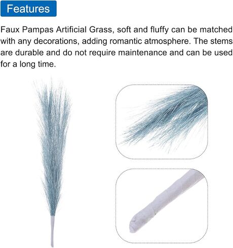 MECCANIXITY 1Pcs Faux Pampas Grass Small 45cm/17.7" Fake Fluffy Pampas Grass 7 Branches Artificial Vase Filler for Home Office Vase Wedding Decoration Champagne in Saudi Arabia